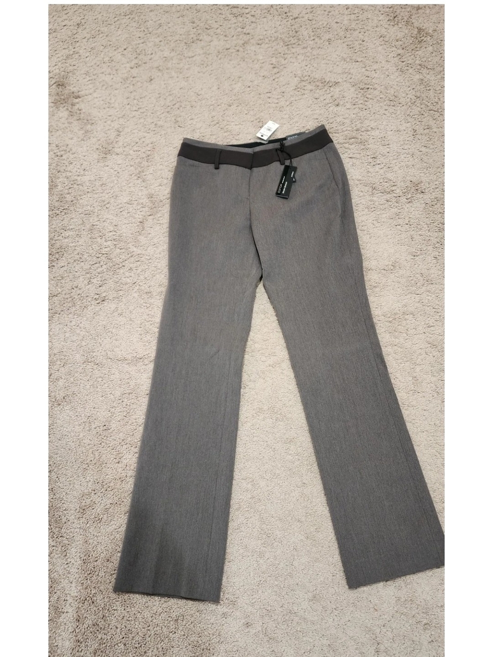 Express Women's Gray Straight-Leg Dress Trousers with Dark Waistband